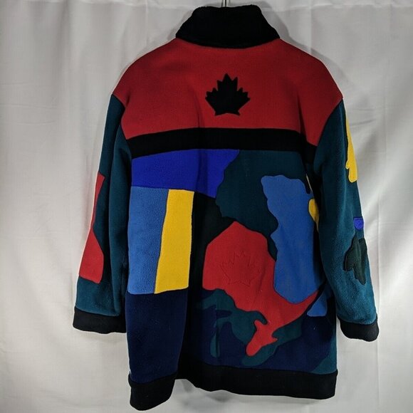Suttles & Seawinds Canada Multicolor Colorful Map Fur Coat Jacket Women S Small - Picture 1 of 16